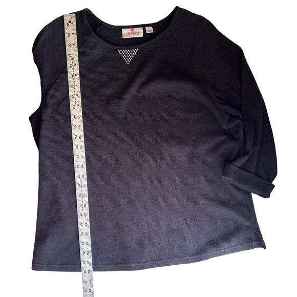 Quacker Factory XL Womens Black Pullover Top With Rhinestone Detail 3/4 Sleeves - Picture 5 of 6